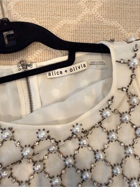 alice + olivia White Pearl & Crystal Embellished Sleeveless Top